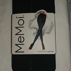 MeMoí Tights, Black with Silver Leg Seam, M/L